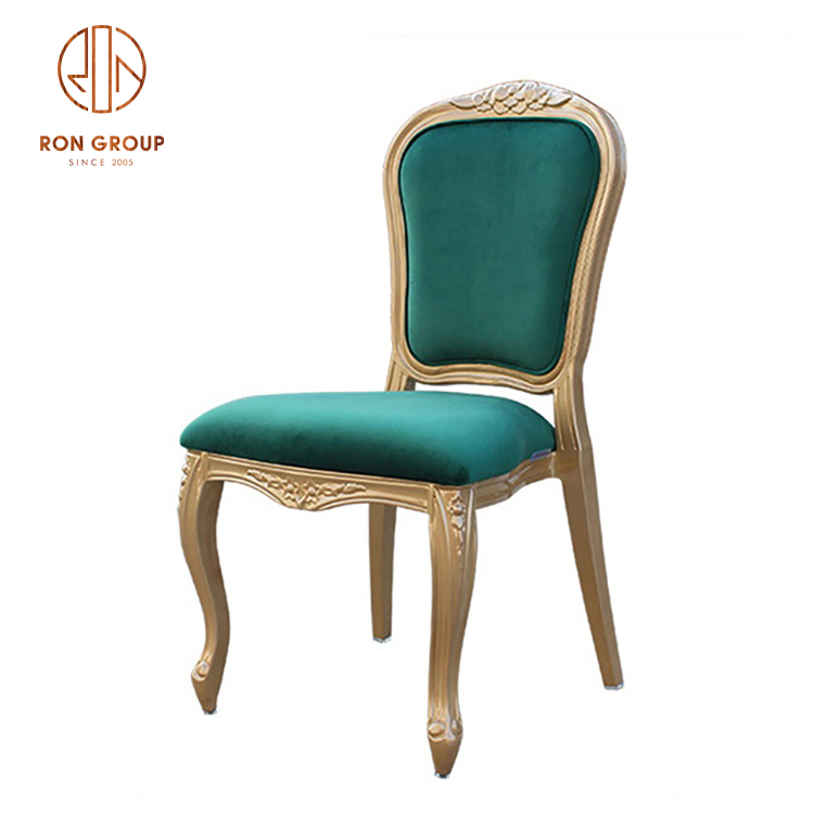Cheap Price OEM Hotel Wedding Commercial Rental Furniture Aluminum Dining Room Royal Green Fabric High Back Throne Banquet Chair