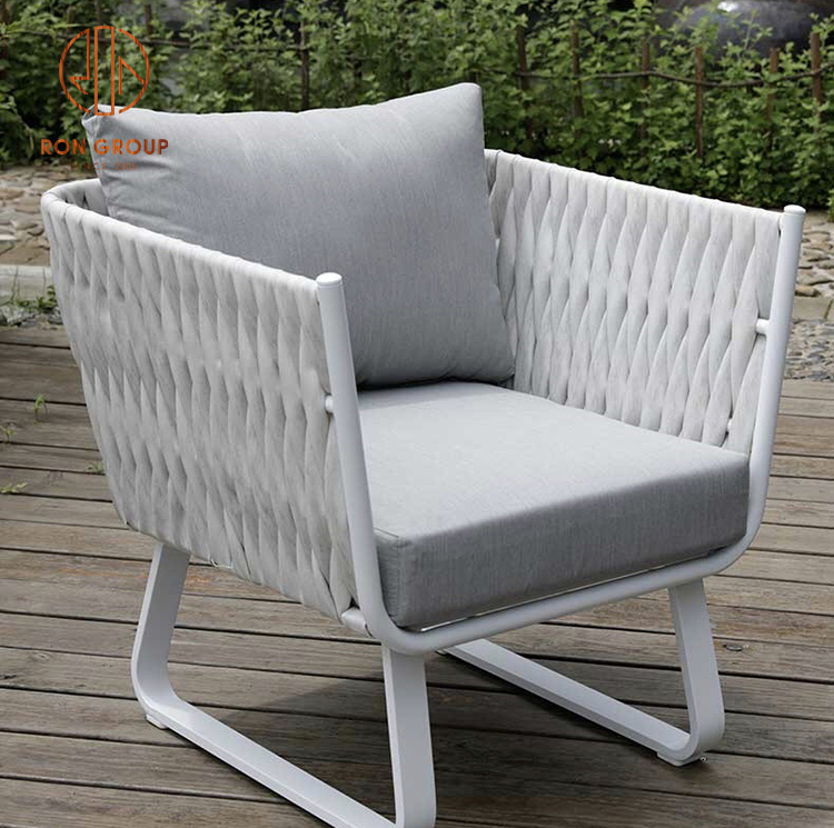 Modern Outdoor Villa Hotel Furniture Aluminum Frame Waterproof Lounge Armchair Leisure Rope Woven Wicker Rattan Garden Chair