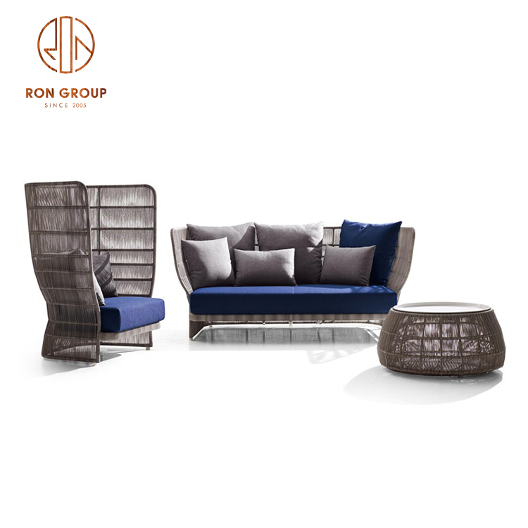 Luxury Hotel Outdoor Swimming Pool Garden Patio Beach Restaurant Waterproof Leisure High Back Wicker Rattan Set Patio Furniture