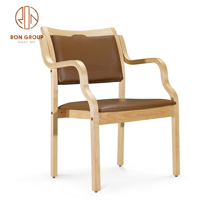 coffee house nordic wooden arm hotel chair with pu leather cushion antique wood leg restaurant chairs
