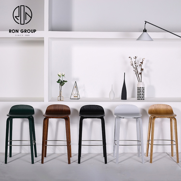 Wholesale Commercial Modern Nordic Elegant Style Bar Pub Cafe Shop Solid Wood Restaurant Furniture Wooden High Stools Bar Chairs