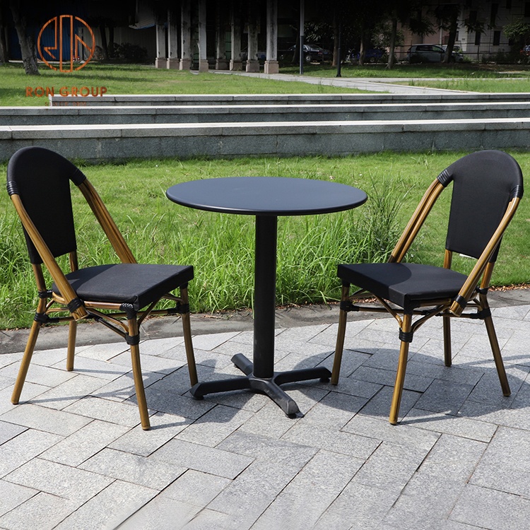 Factory Direct Sale Outside Garden Patio Cushion Restaurant Dining Furniture Stacking Black Rattan French Bistro Chairs