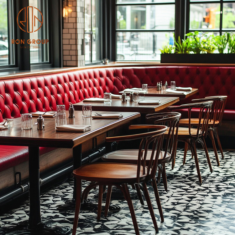 Luxury Hotel Restaurant Leather Wooden Leather Booth Seating Coffee Shop Cafe Restaurant Furniture Table and Chair Set