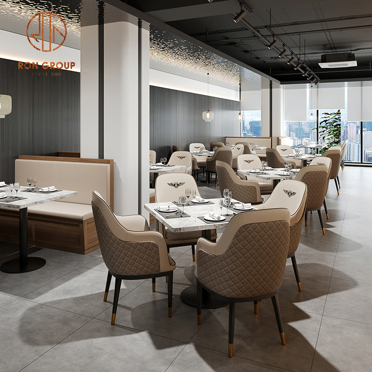 Wholesale Customizable Modern Design Commercial Marble Dining Table and Chair Set with Metal Frame for Cafe and Restaurant Use
