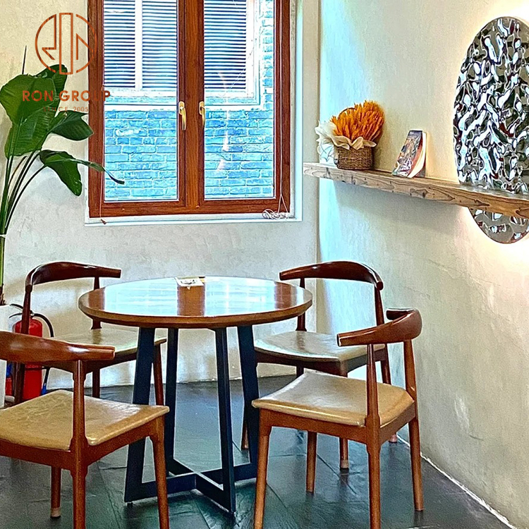 Customized Modern Hotel Restaurant Customization Cafe Coffee Shop Wooden Restaurant Furniture Table and Chair Set
