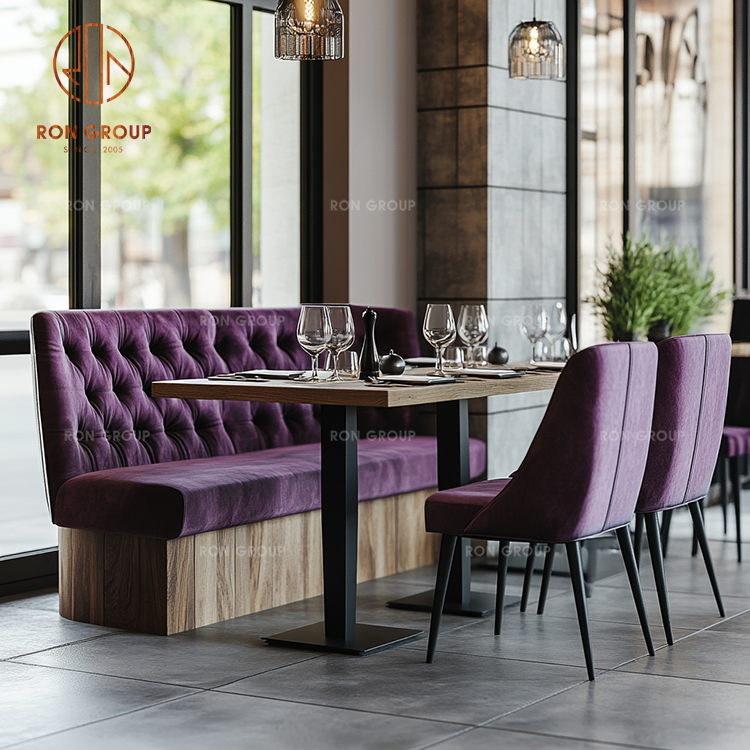 Luxury Velvet Restaurant Booth Seating with Wood Tables & Upholstered Chairs
