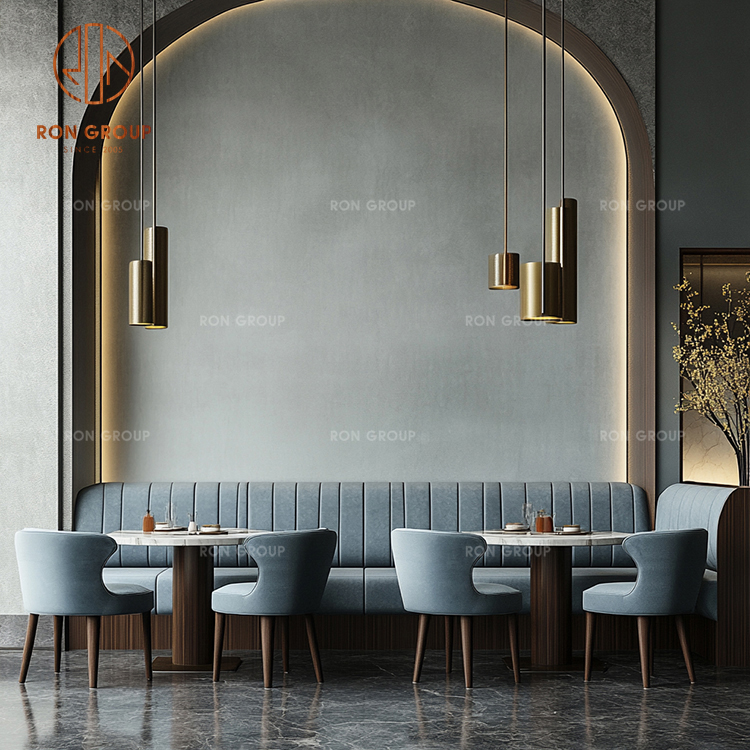 Navy Blue Leather Booth Seating with Marble Table for Modern Restaurant