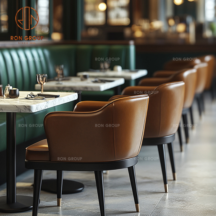Modern Luxury Restaurant Booth Seating with Marble Table & Leather Chairs