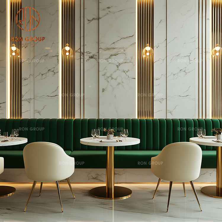 Luxury Restaurant Booth Seating with Marble Table & Velvet Chairs