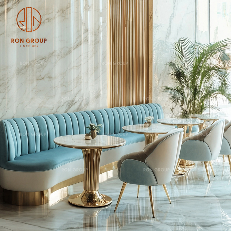 Luxury Restaurant Booth Seating with Marble Table & Velvet Chairs