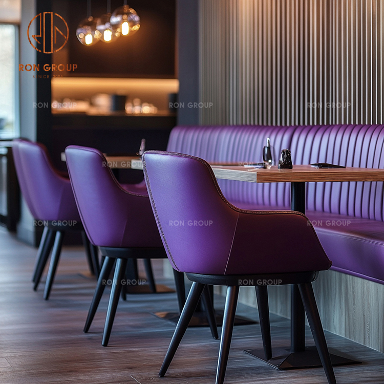 Modern Restaurant Booth Seating with Upholstered Chairs and Wood Tables
