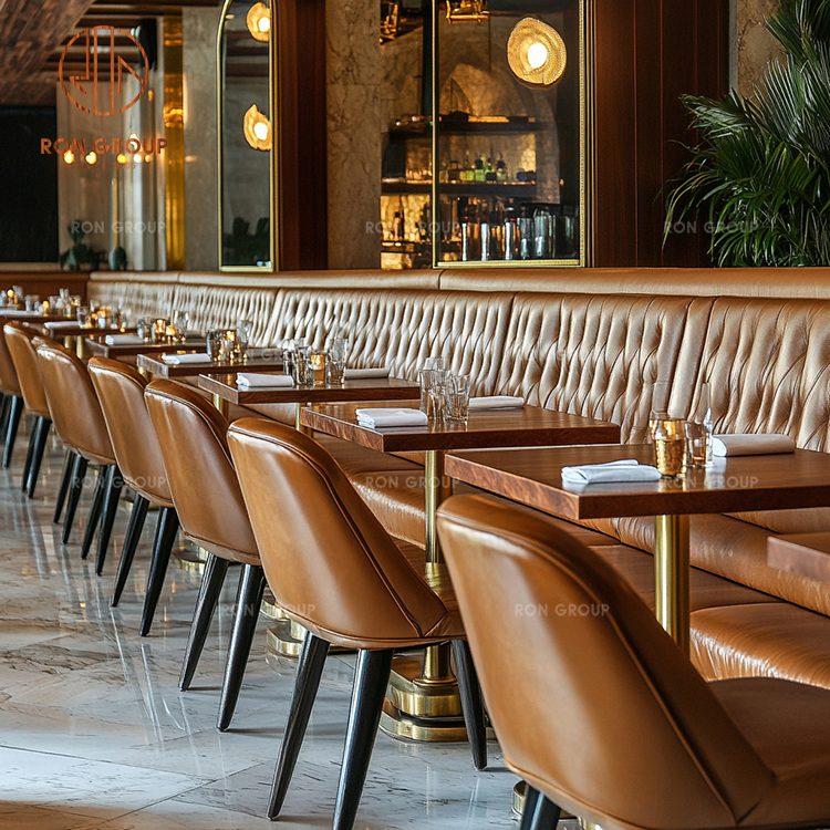 Leather Booth Seating with Wood Tables for Restaurant Dining