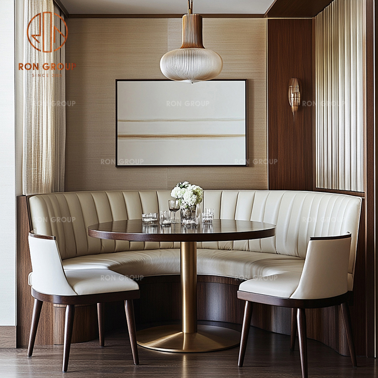 Curved Booth Seating Set with Round Wood Table for Cafe & Restaurant