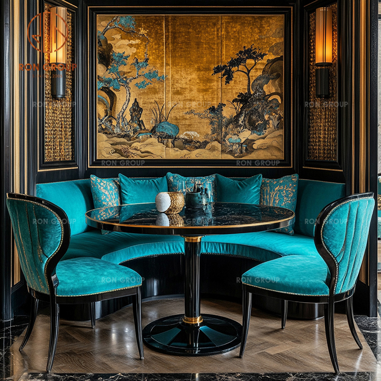 Luxury Restaurant Booth Seating with Marble Table and Velvet Chairs