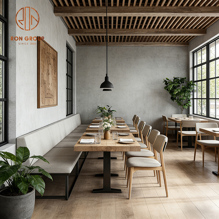 Modern Minimalist Restaurant Booth Seating with Solid Wood Dining Tables
