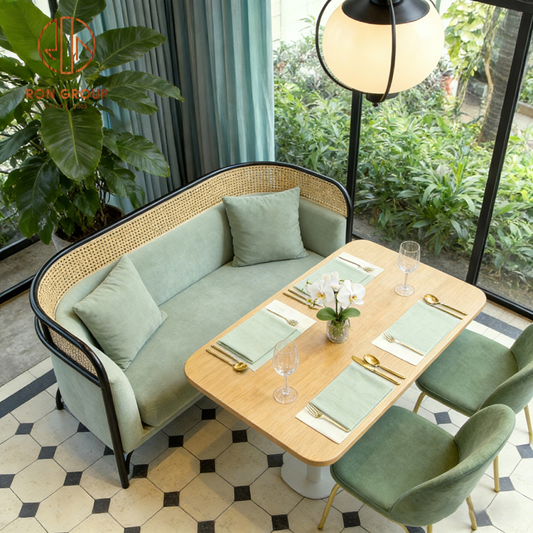 Modern Restaurant Booth Seating with Velvet Banquette & Cafe Dining Chairs