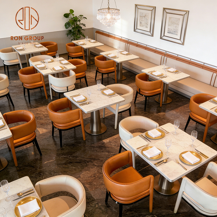 Modern Luxury Restaurant Furniture Set with Leather Chairs & Marble Tables