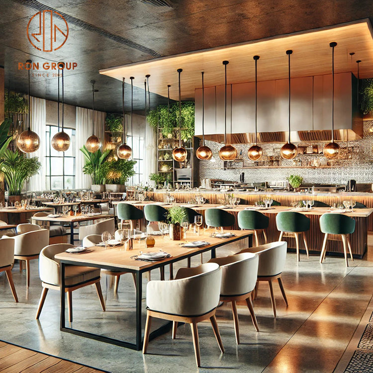 Luxury Hotel  Leather Restaurant Furniture Dining Leather Table and Chair Set for Coffee Shops and Cafes