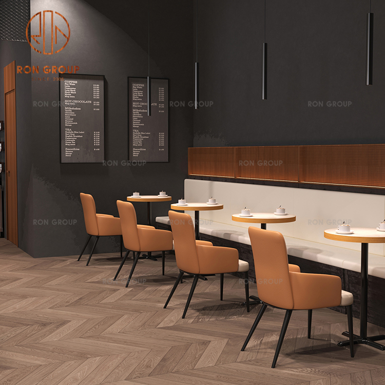 Modern Dining Sets Rock Surface Table Orange Leather Hybrid Chairs Black Metal Bases