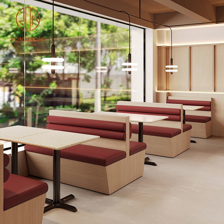 Wholesale Commercial Customizable Dining Wooden Table Chair Set for Cafe & Hotel Restaurant Furniture Metal Frame Booth Seating