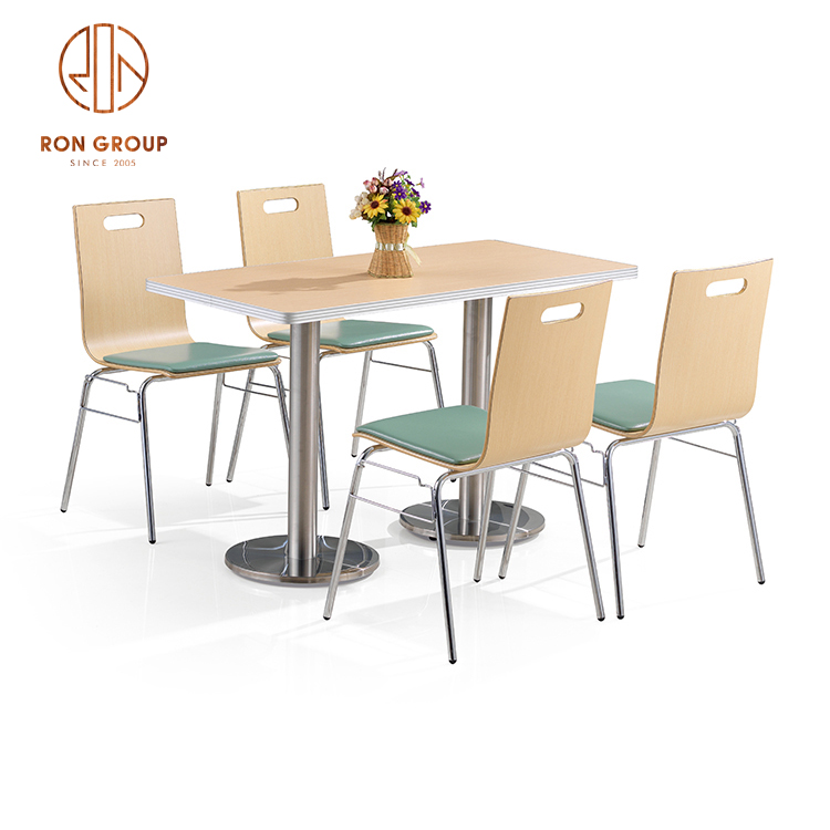 Plywood Canteen Dining Set with 4-Seater Table and Chairs for School and Campus Cafeterias