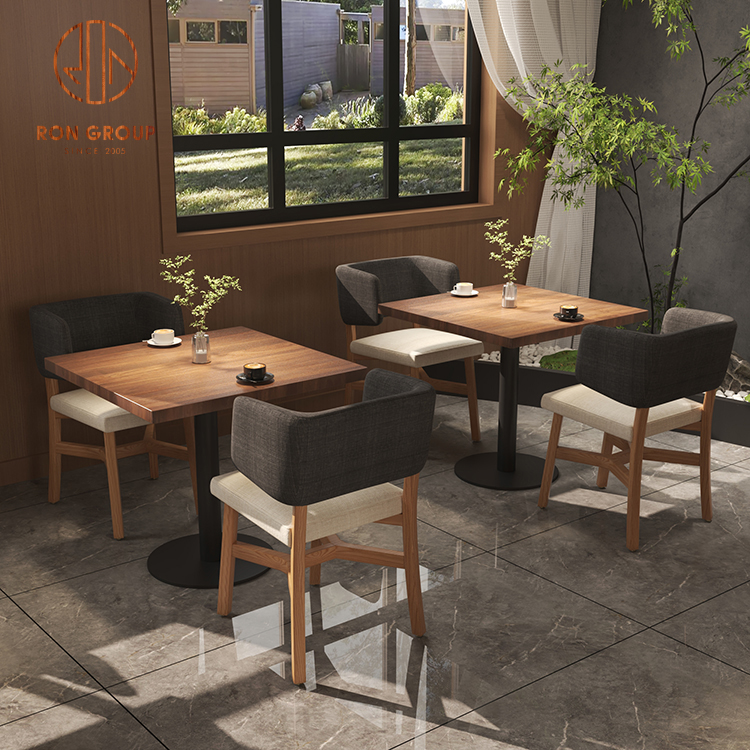 Wholesale Modern Hotel Restaurant Customization Cafe Coffee Shop Wooden  Restaurant Furniture Table and Chair Set