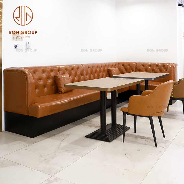 Vintage Distressed Split-Grained Leather Restaurant Booth with Exposed Brick Wall Concept