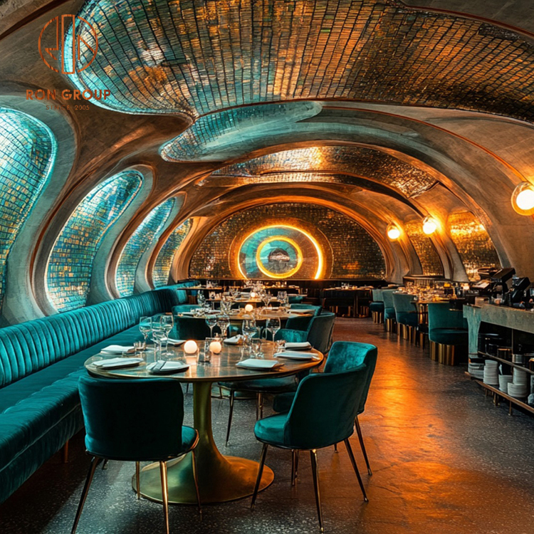 Complete  Hotel Velvet Banquette Booth Package Velvet Chairs & Round Marble Table Set Furniture for Luxury Restaurants