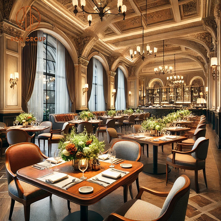 Luxury Hotel Coffee Shop Fast Food Commercial Round Cafe Wooden Modern Restaurant Furniture Table and Chair Set