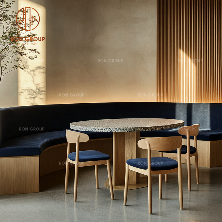 Curved Banquette Seating with Marble Round Table for Luxury Restaurant Dining