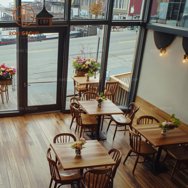 Solid Wood Square Patio Table and Chair Sets Commercial Coastal Restaurant Outdoor Teak Furniture Solution