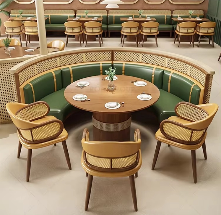 Modern Luxury China Cafe Hospitality Wood Commercial Leather Restaurant Bench Sofa Furniture Booth Seating Table Chair Set