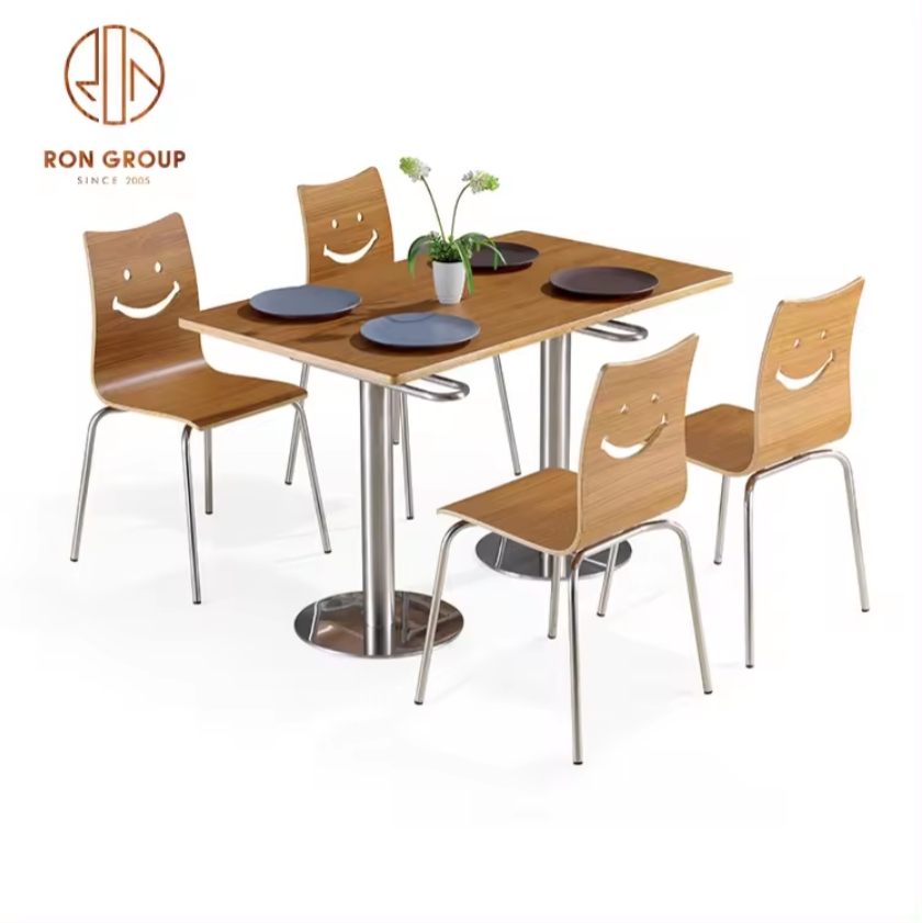 Bent Plywood Canteen Dining Set with Curved-Back Chairs for Student Cafeterias and Fast Food Restaurants