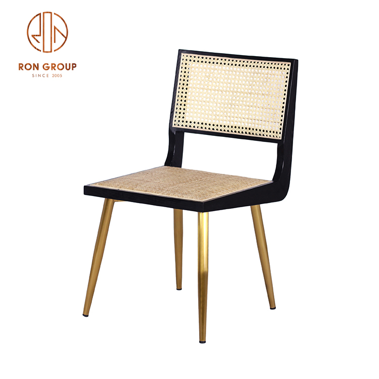 Hot Sale Modern High Quality Unique Design Beautiful Restaurant Furniture Commercial Ash Wood Plaited Rattan Metal Frame Chairs