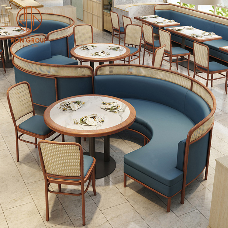 Modern Luxury Western Cafe Hospitality Marble Commercial Hotel Restaurant Sets Bench Sofa Furniture Booth Seating Table Chair