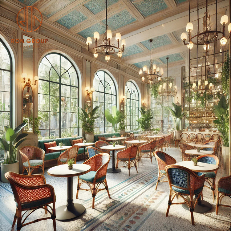 Modern Luxury Hotel Dining Table and Chair Set Wood and Fabric Furniture for Coffee Shops and Cafes