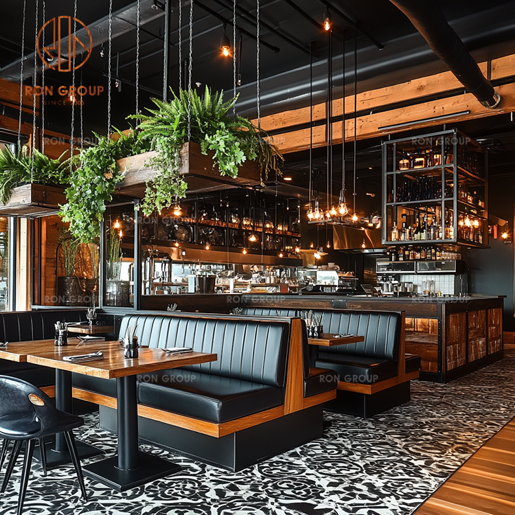 Wood Restaurant Dining Table Set with Chairs and Bench Booth Seating for Cafés and Coffee Shops