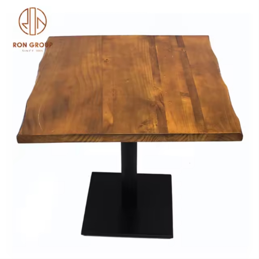 Customized Chinese Restaurant Commercial Furniture Unique Modern Walnut Solid Wood Rectangular Carved Wooden Dining Table Set