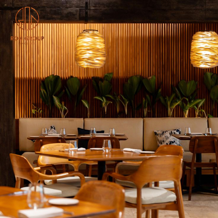 Vintage Restaurant Wood Table Furniture Set With Upholstered Fabric Chairs Ideal for Cozy Dining Venues