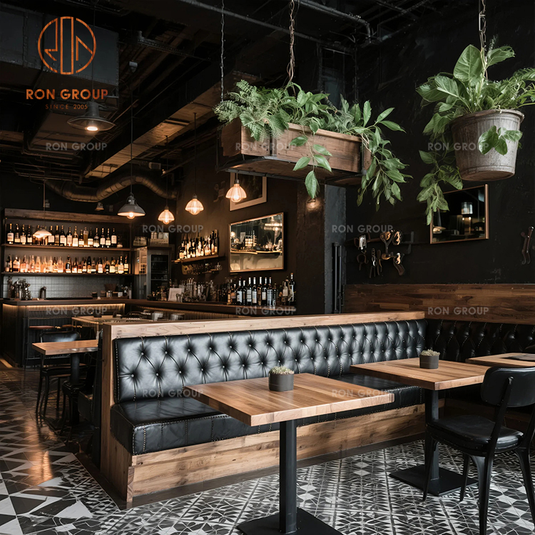 Restaurant and Cafe Wood Wooden Furniture Coffee Shop Bench Booth Seating Set Table with Chair