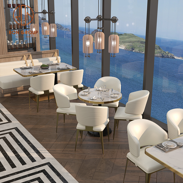 Luxury Marble Leather Restaurant Furniture Customizable Table and Chair Set for Dining for Cafe and Coffee Shops