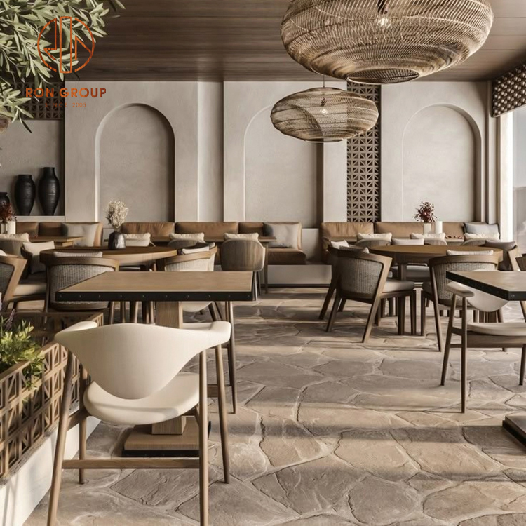 Modern Restaurant Table Furniture Set with Elegant Upholstered Chairs, Ideal for High End Dining Venues