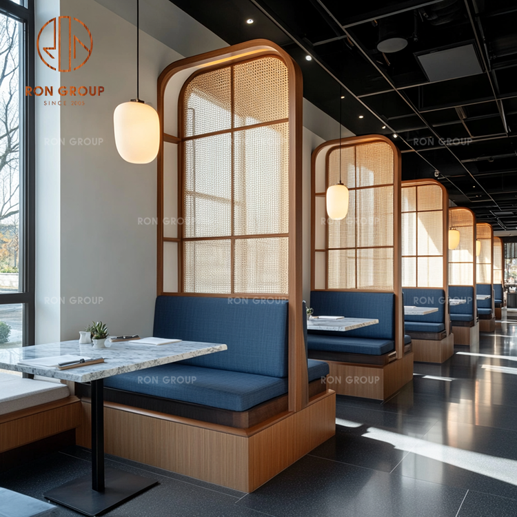 Modern Fabric Booth Seating with Wooden Frame and Marble Tables for Restaurants