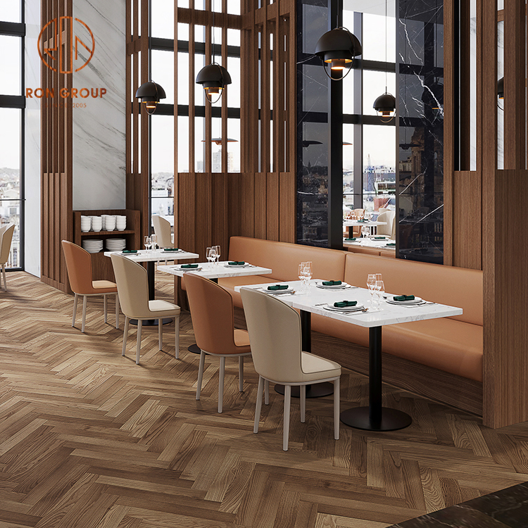 Commercial Wholesale Customizable  Hotel Cafe Booth Seating Marble Dining Table and Chair Set with Metal Frame for Restaurant