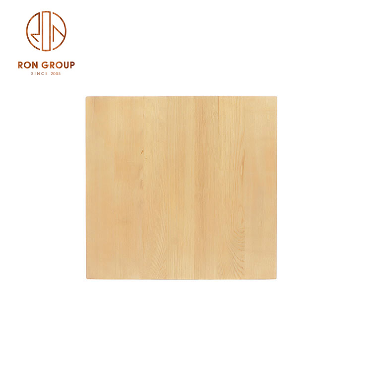 Wholesale Restaurant Cafe Custom Logo Simple Design Strong Quality Catering Square Shape Light Wood Color Solid Wood Table Top