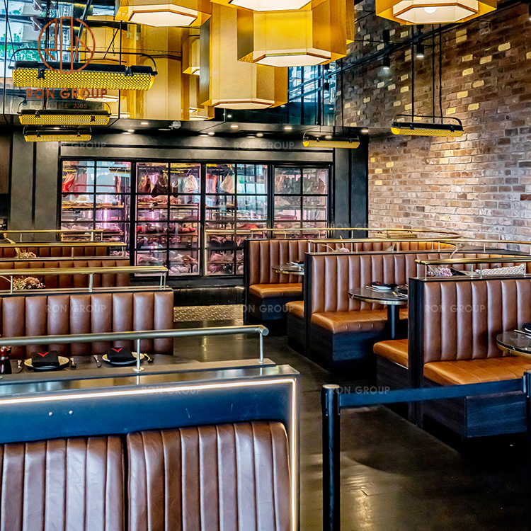 Luxury Custom Curved Banquette Sofa Leather Restaurant Booth Tufted Seating With Marble Table