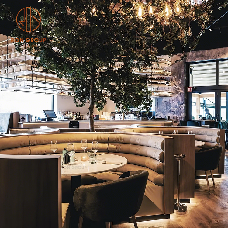 Wholesale High Quality Modern Restaurant Furniture Set Curved Leather Booth and Marble Table Commercial Grade