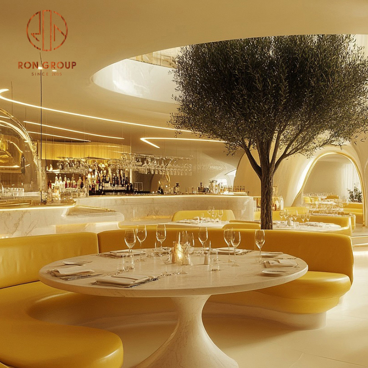 Luxury Design Hotel Restaurant Wooden Leather Coffee Shop Cafe Restaurant Sofa Furniture Table and Chair Set